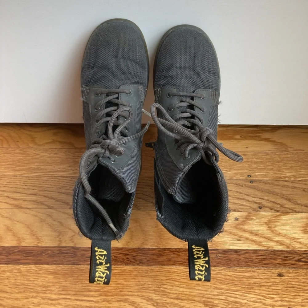 Dr. Martens Black Kids Lace-Up Combat Boot with Yellow Welt